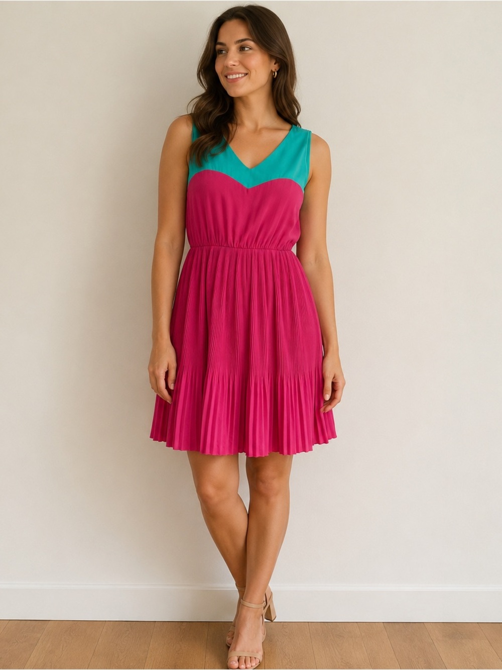 Everly Nordstrom Teal and Fuchsia Colorblock Sundress